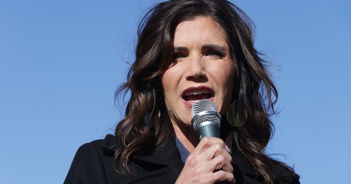 South Dakota Gov. Kristi Noem speaks during a campaign event for Kelly Loeffler on Jan. 3, 2021, in McDonough, Georgia.