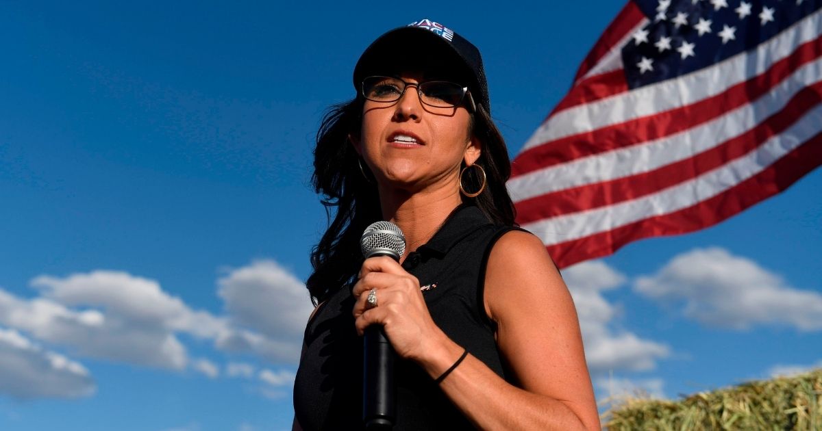 Lauren Boebert addresses supporters during a campaign rally in Colona, Colorado, on Oct. 10, 2020.