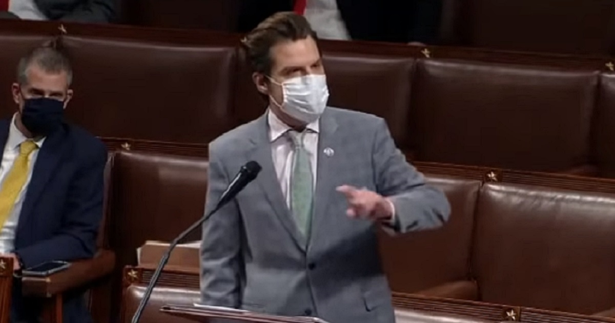 Florida Republican Matt Gaetz speaks on the House floor on Wednesday.