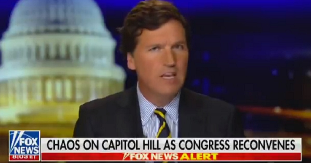 Fox News host Tucker Carlson delivers a monologue Wednesday.
