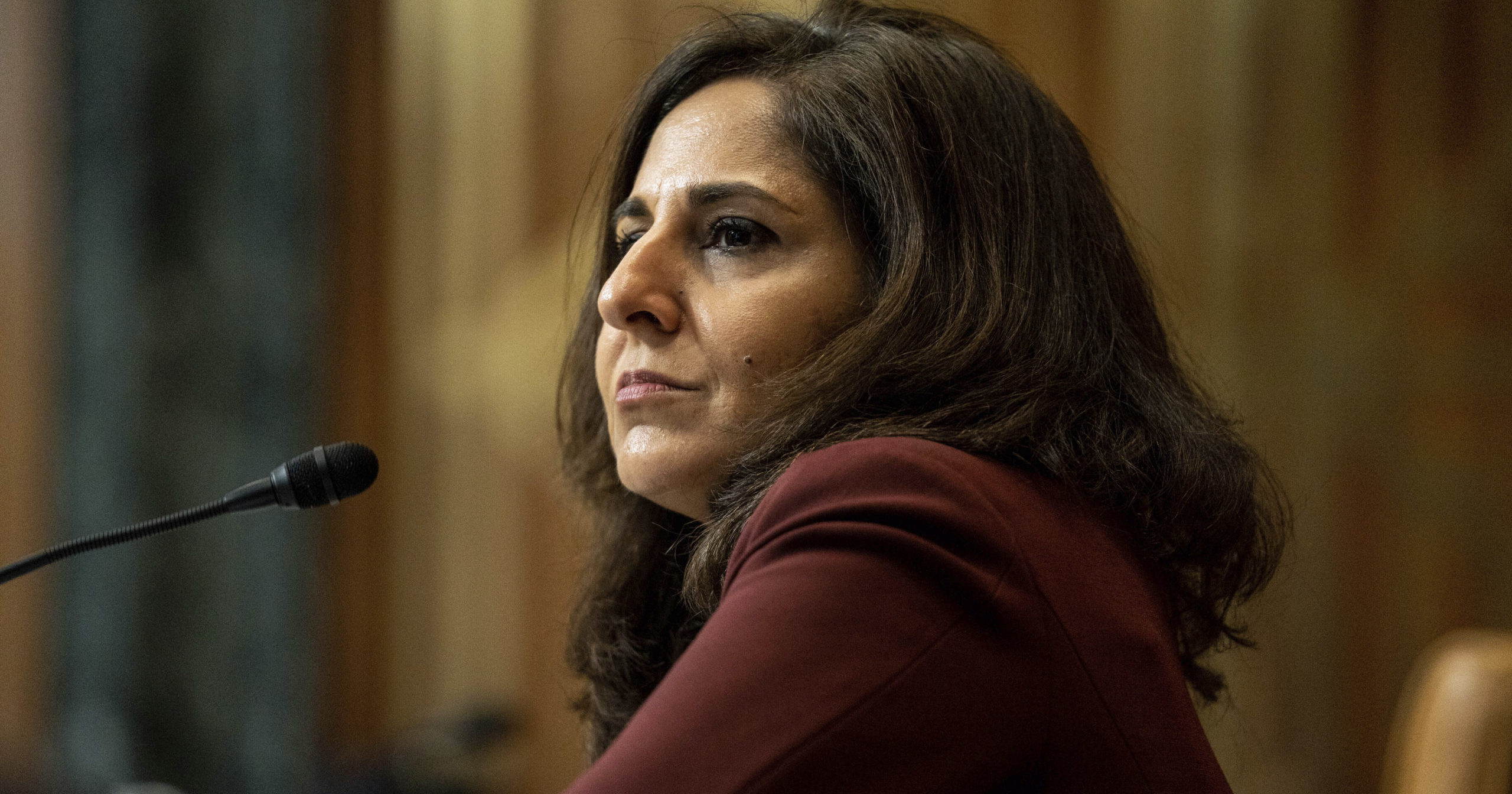 Neera Tanden, President Joe Biden's nominee for director of the Office of Management and Budget, appears before a Senate Budget Committee hearing on Capitol Hill in Washington, D.C, on Feb. 10, 2021.