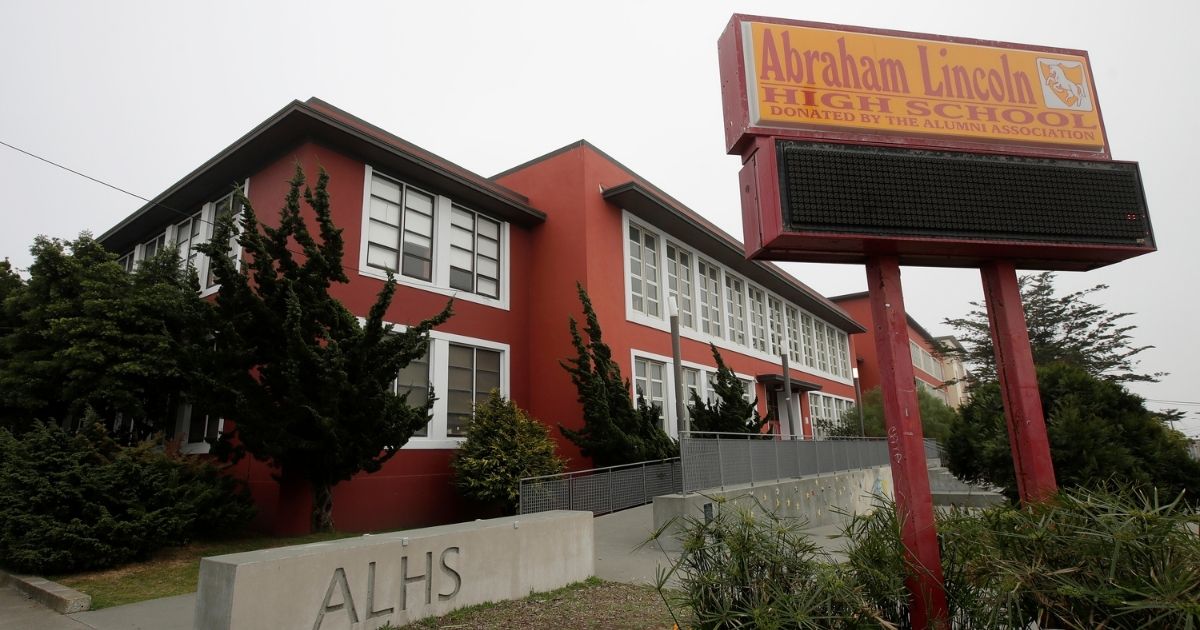 This March 12, 2020, file photo shows the Abraham Lincoln High School in San Francisco.
