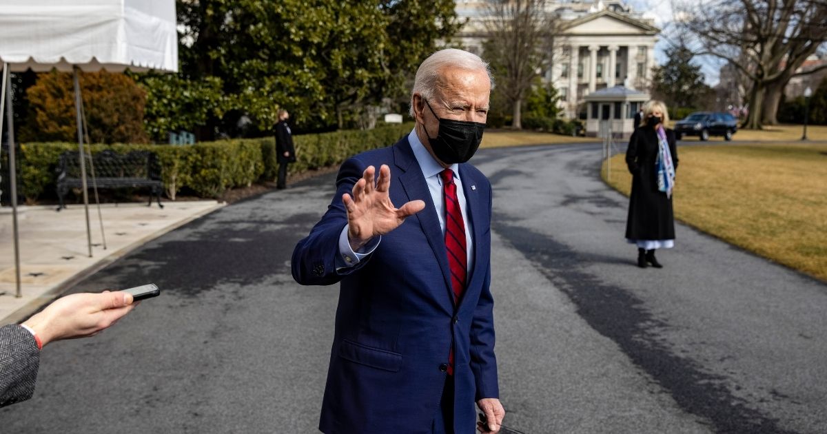 President Joe Biden speaks to the media at the White House before he walks to Marine on the south lawn on Saturday in Washington, D.C.