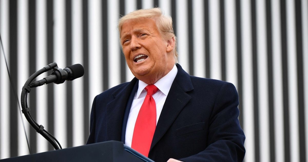 Then-President Donald Trump speaks after touring a section of the border wall in Alamo, Texas, on Jan. 12, 2021.