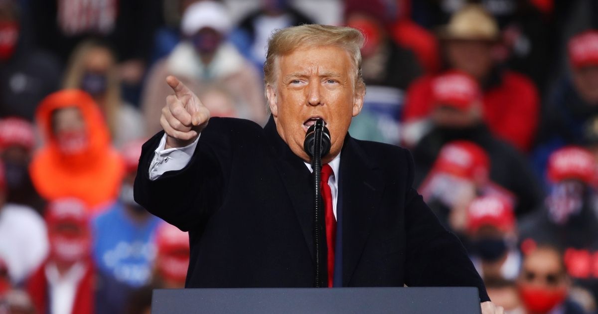 Then-President Donald Trump delivers remarks at a rally during the last full week of campaigning before the presidential election on Oct. 26, 2020, in Allentown, Pennsylvania.