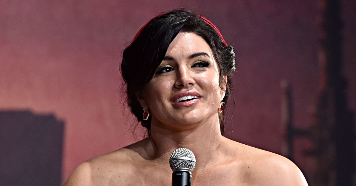 Actress Gina Carano speaks onstage at the premiere of "The Mandalorian" at the El Capitan Theatre in Hollywood, California, on Nov. 13, 2019.