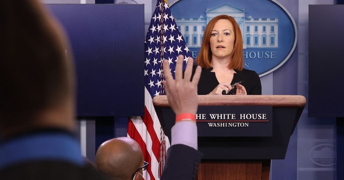 White House press secretary Jen Psaki talks to reporters during her daily news briefing at the White House on Monday in Washington, D.C.