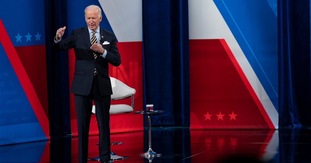 President Joe Biden participates in a televised town hall event at Pabst Theater on Tuesday in Milwaukee.