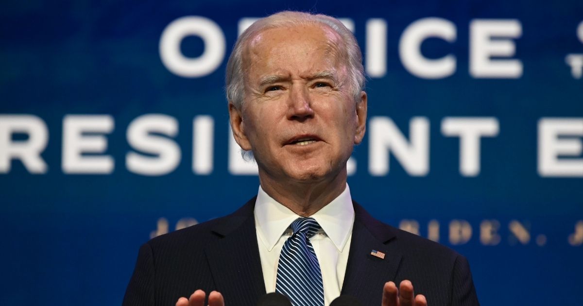 Then-President-elect Joe Biden speaks at The Queen theater in Wilmington, Delaware, on Jan. 7, 2021, to announce key nominees for the Justice Department.