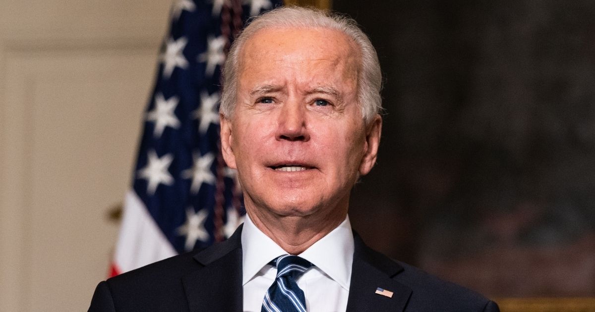 President Joe Biden speaks in the State Dining Room of the White House in Washington on Wednesday.