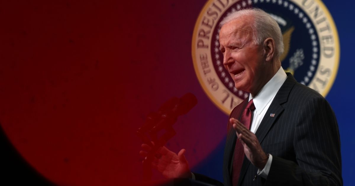 President Joe Biden speaks at the South Court Auditorium of the Eisenhower Executive Building in Washington on Wednesday.