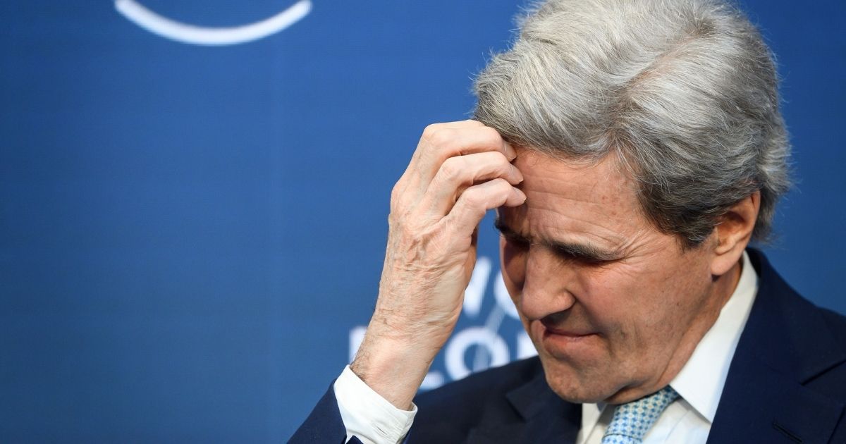 Special Presidential Envoy for Climate John Kerry gestures as he attends a session during the World Economic Forum annual meeting on Jan. 24, 2019, in Davos, Switzerland.