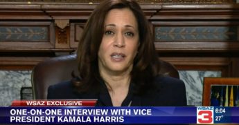 Vice President Kamala Harris speaks during an interview with WSAZ-TV in Huntington, West Virginia.