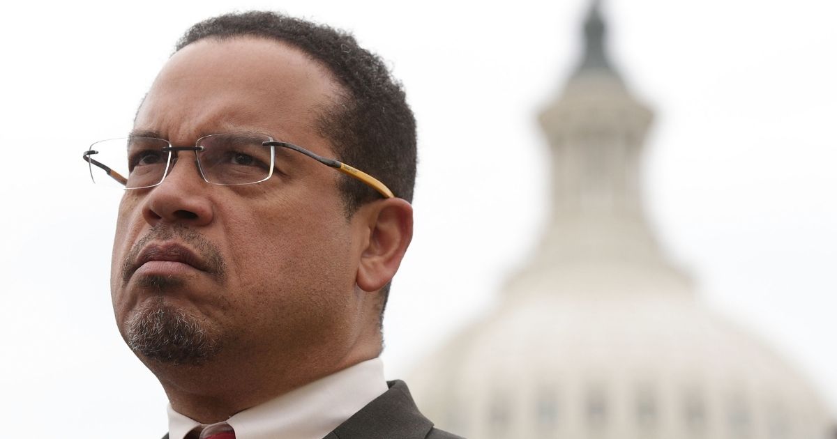 Then-Rep. Keith Ellison, a Minnesota Democrat, listens during a news conference in front of the Capitol on Feb. 1, 2017, on Capitol Hill in Washington, D.C.