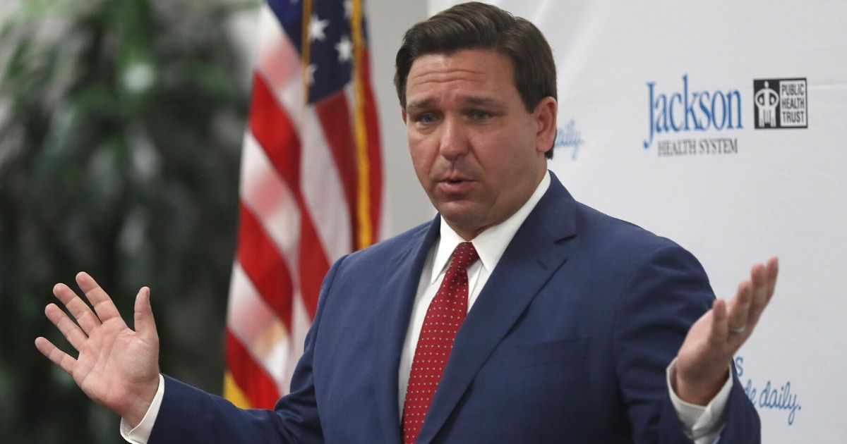 Florida Gov. Ron DeSantis speaks at a new conference at Jackson Memorial Hospital in Miami on July 13.