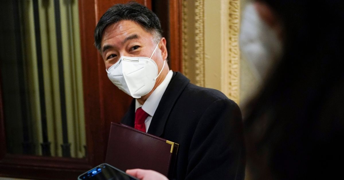 Democratic Rep. Ted Lieu of California departs after the day's proceedings in the impeachment trial of former President Donald Trump at the U.S. Capitol on Wednesday in Washington, D.C.