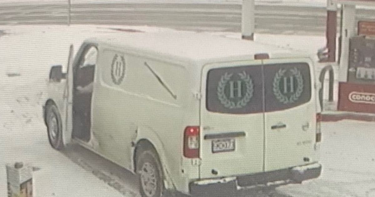 With a body inside, this funeral home van was stolen from a gas station in the Spanish Lake area of St. Louis County, Missouri, on Feb. 11, 2021.