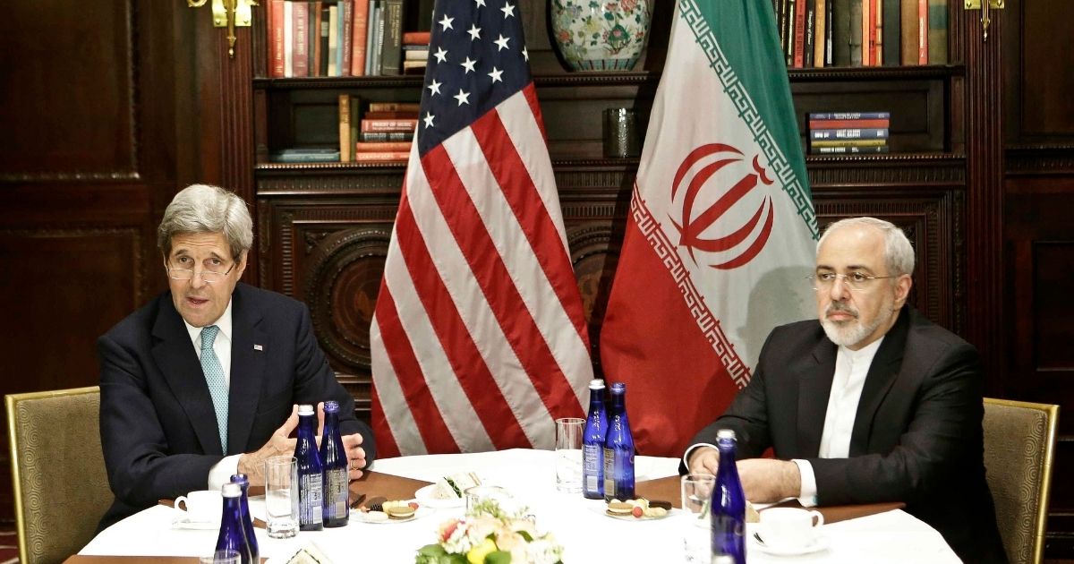Then-Secretary of State John Kerry speaks to the media as he meets with Iranian Foreign Minister Mohammad Javad Zarif in April 2016 in New York.