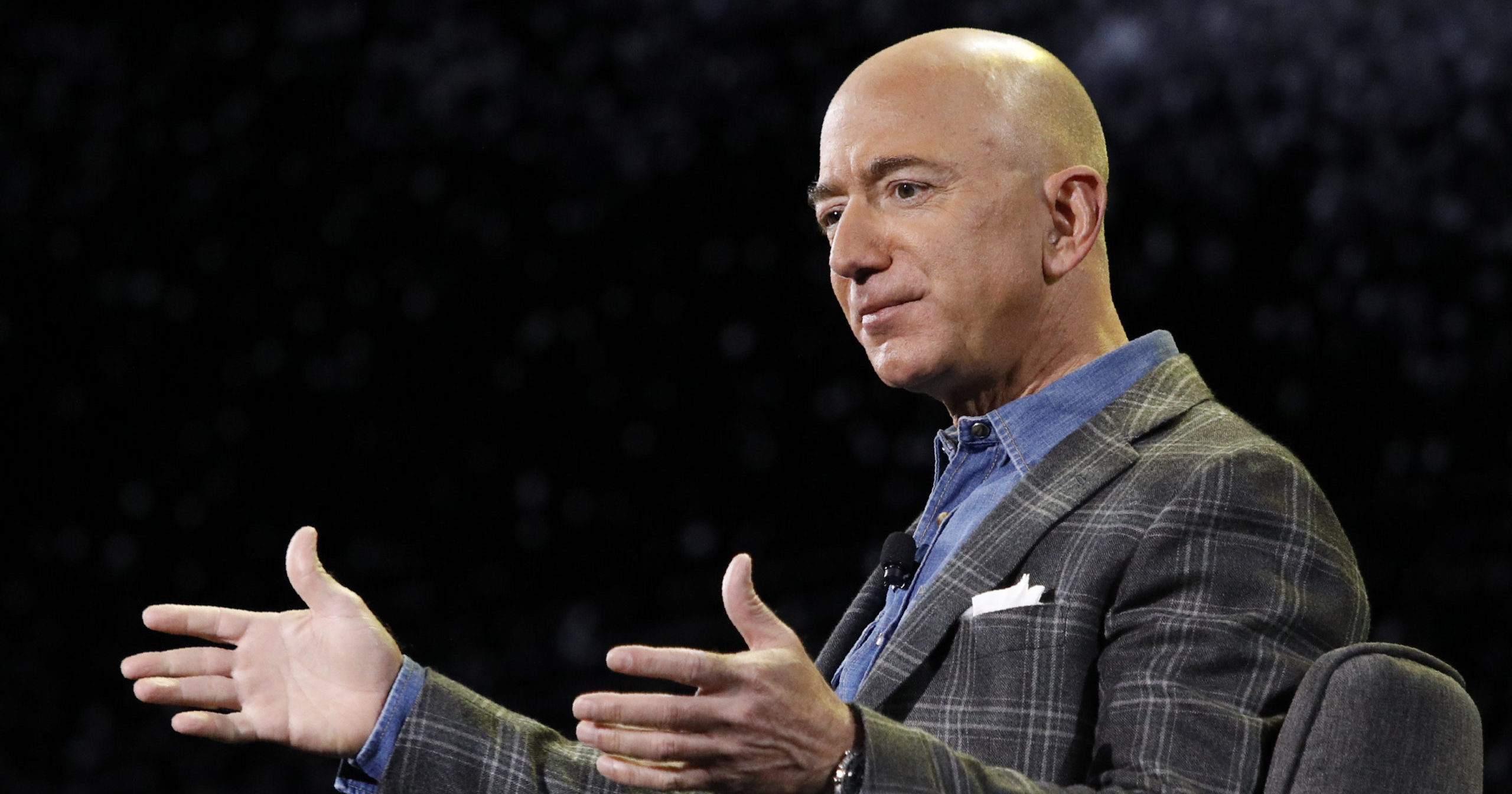 Amazon CEO Jeff Bezos speaks at a convention in Las Vegas on June 6, 2019.