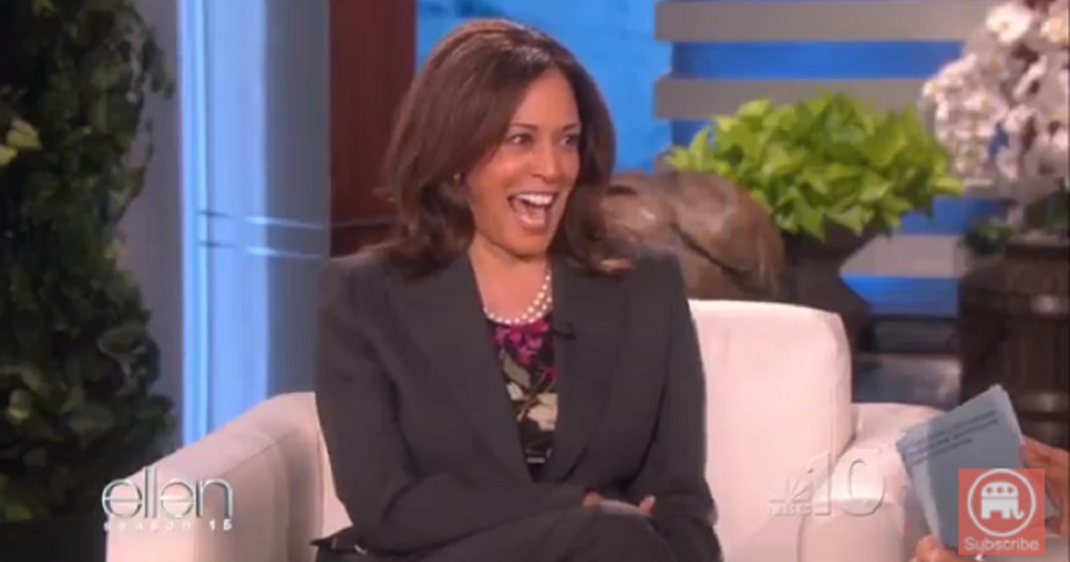 Then-Sen. Kamala Harris cackles with laughter during a 2018 interview on "The Ellen Degeners Show."