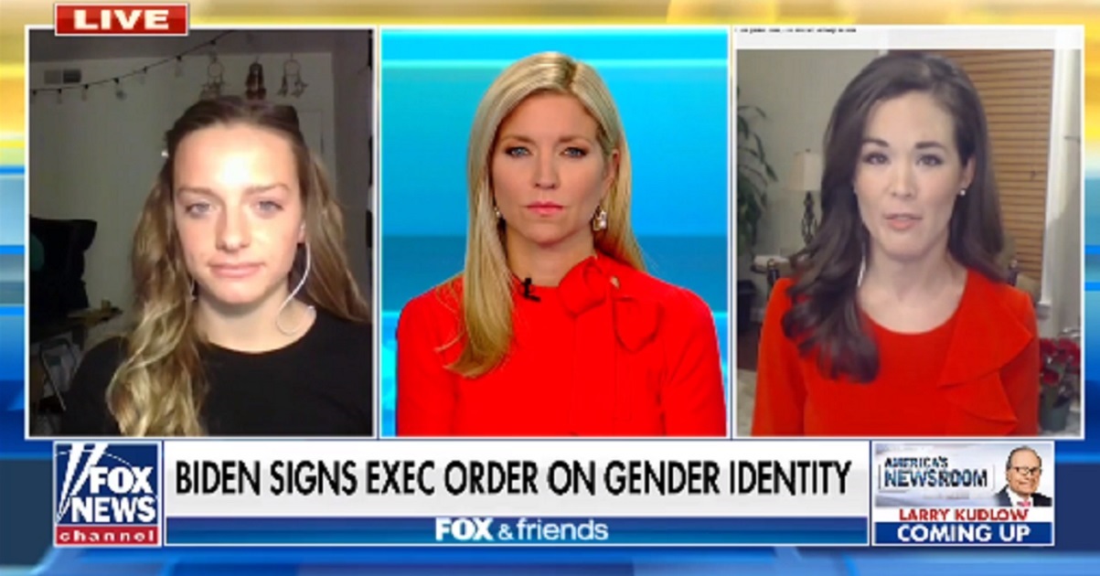 Idaho State University student Madison Kenyon, left, and her attorney, Christiana Holcomb, right, appear on "Fox & Friends" Monday with co-host Ainsley Earhardt.ei