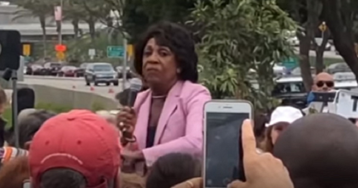 California Democrat Maxine Waters is pictured during an infamous, anti-Trump rant in 2018.