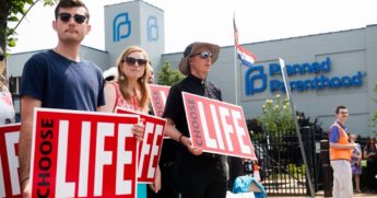 Pro-life demonstrators hold a protest outside the Planned Parenthood Reproductive Health Services Center in St. Louis, Missouri, on May 31, 2019.