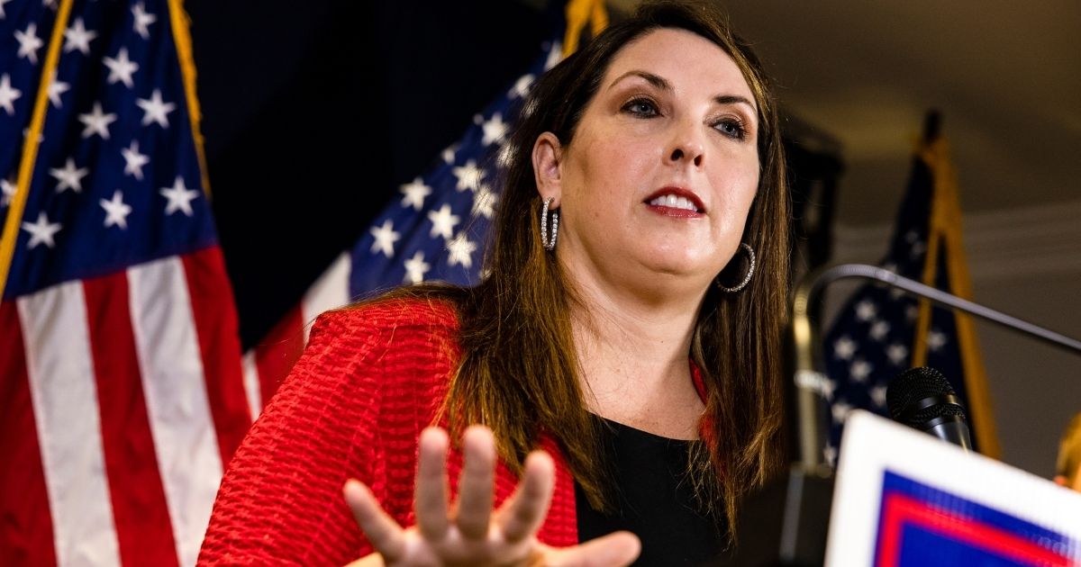 Republican National Committee chairwoman Ronna McDaniel speaks during a news conference at the RNC headquarters on Nov. 9, 2020, in Washington, D.C.