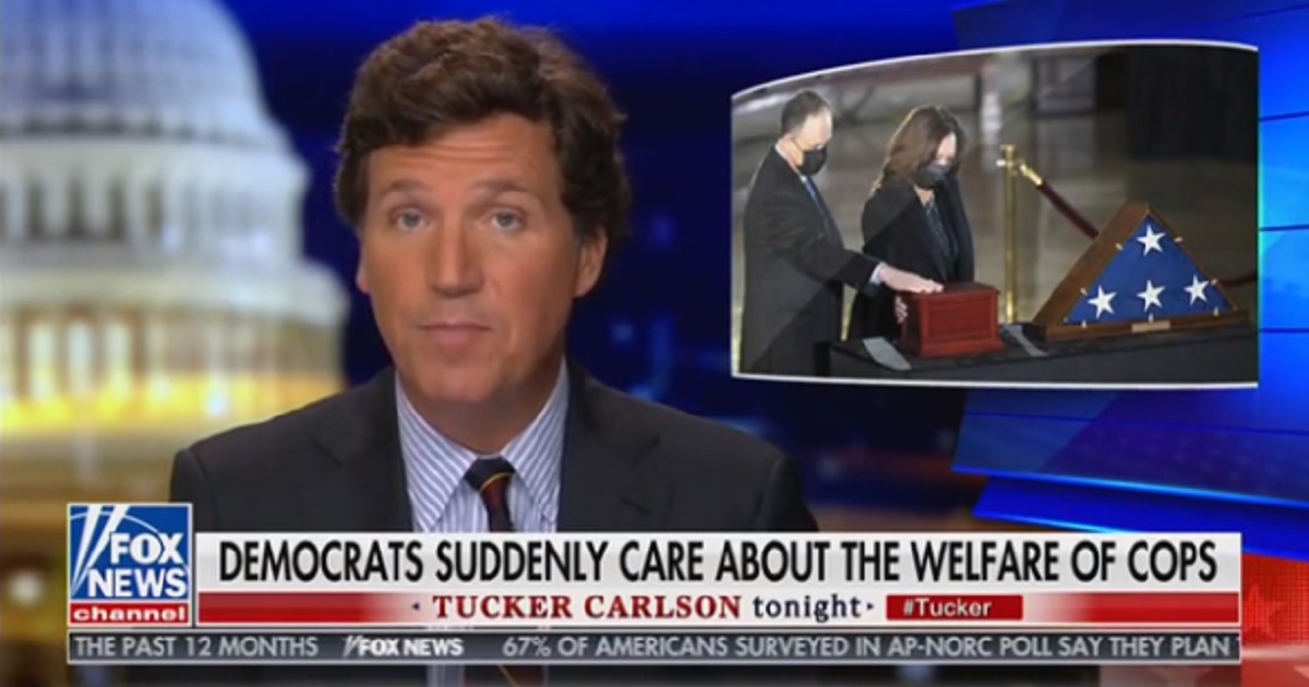 Tucker Carlson delivers his monologue on Fox News on Feb. 10.