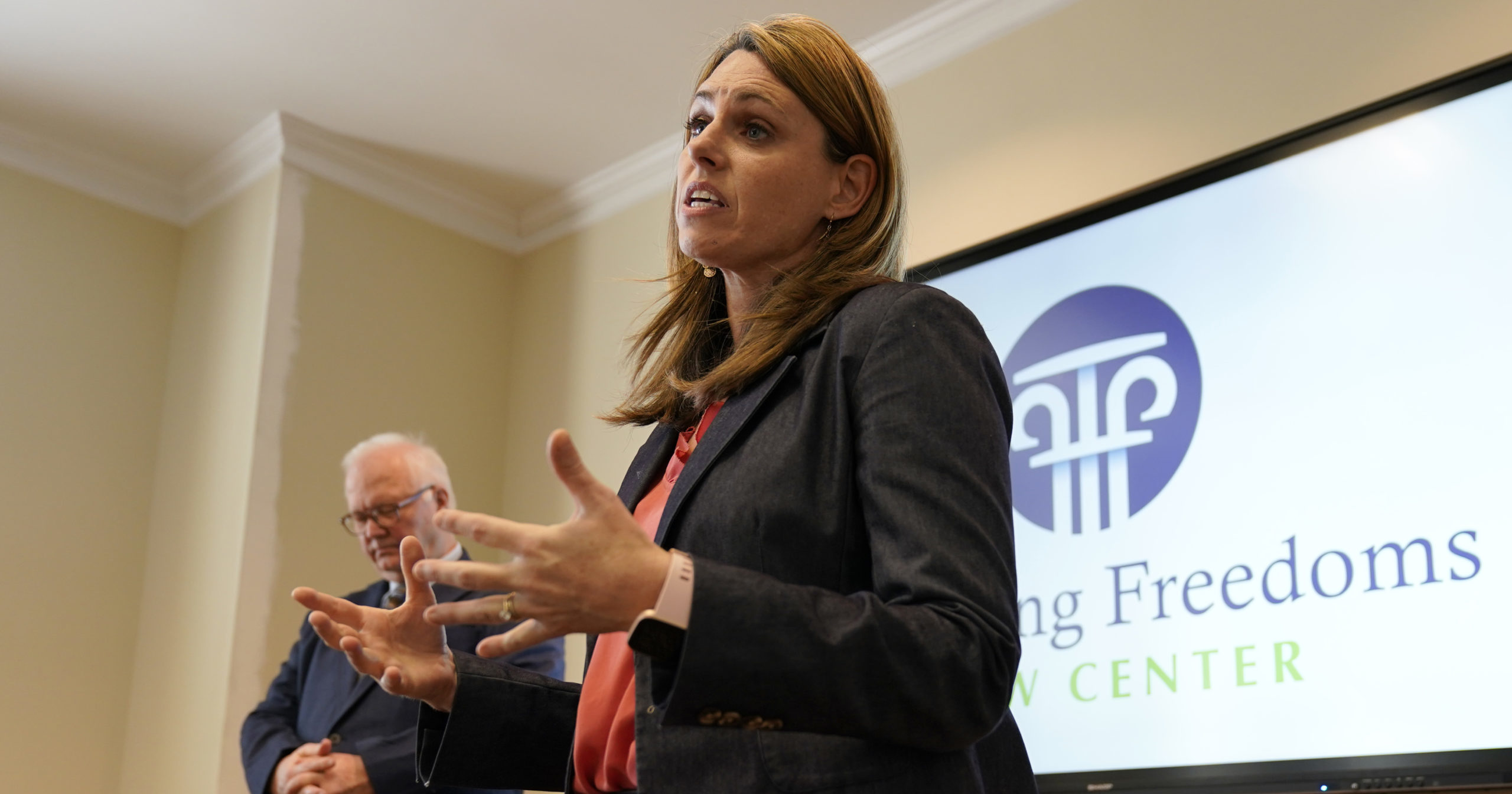 Victoria Cobb of The Family Foundation speaks during a news conference in Richmond, Virginia, on March 30, 2021.