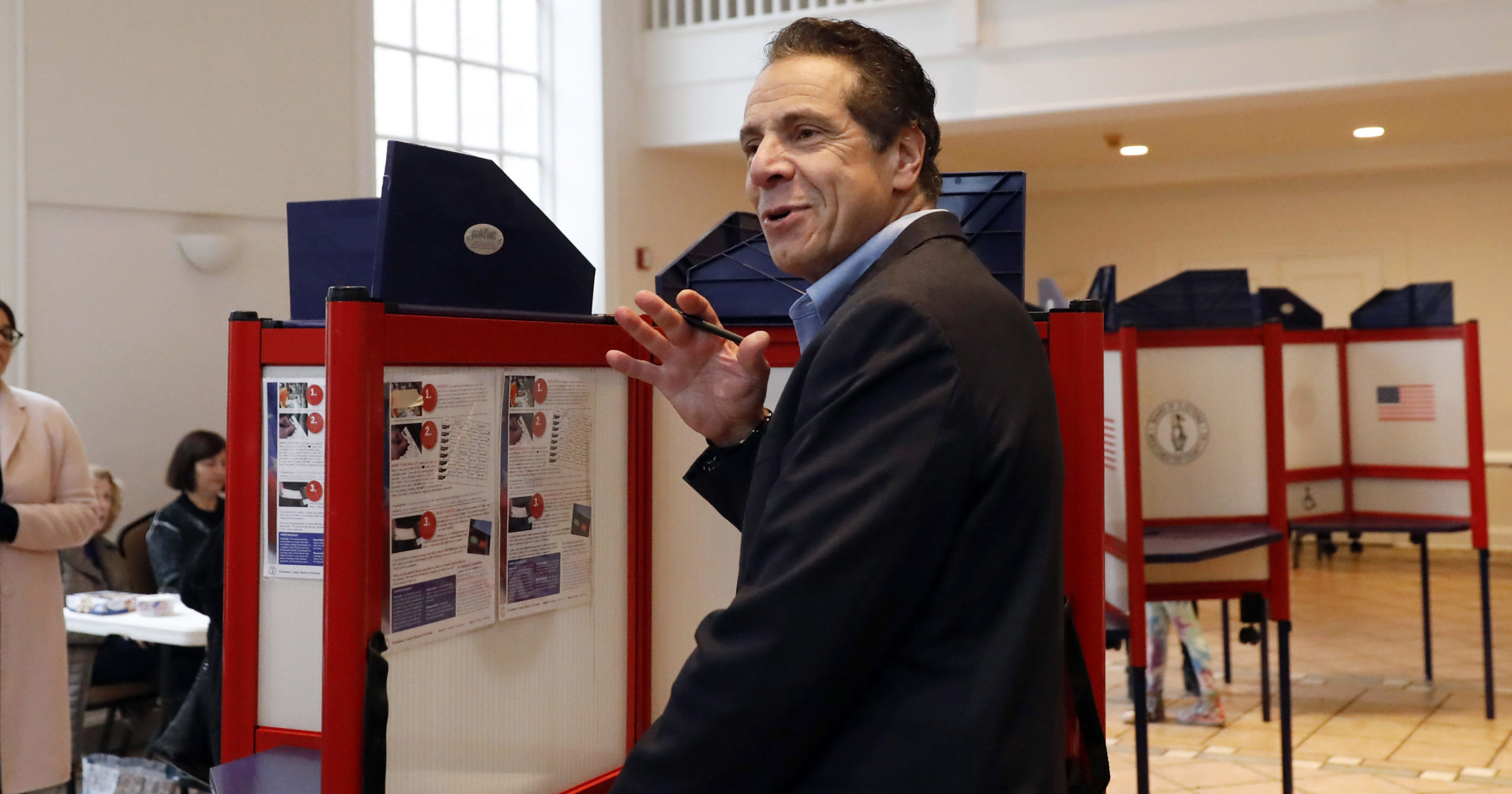 New York Gov. Andrew Cuomo fills out a ballot at the Presbyterian Church of Mount Kisco in Mt. Kisco, New York, on Nov. 6, 2018.