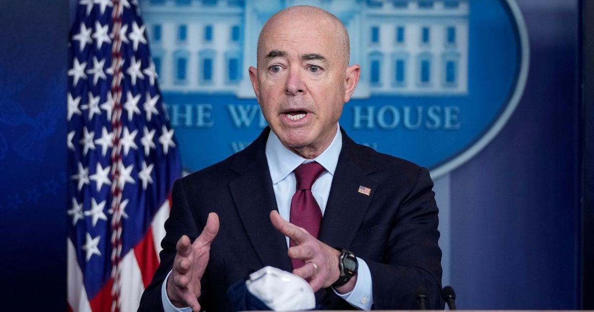 Secretary of Homeland Security Alejandro Mayorkas speaks during the daily media briefing at the White House on March 1, 2021, in Washington, D.C.