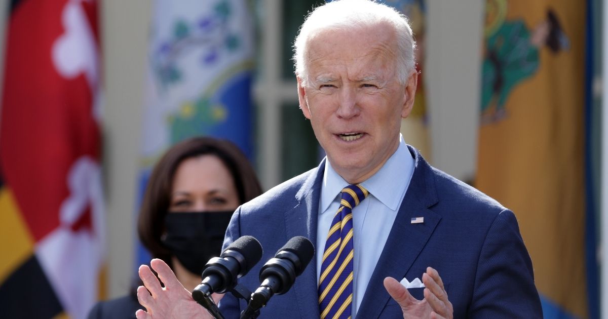 President Joe Biden speaks during an event on the American Rescue Plan in the Rose Garden of the White House on March 12 in Washington, D.C.