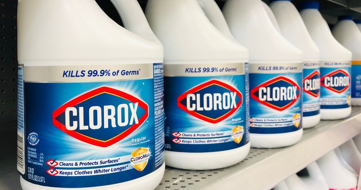 A row of bottles of Clorex bleach is pictured above.