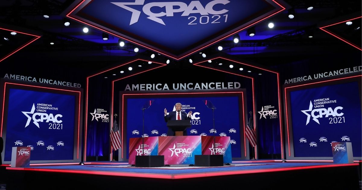 Former President Donald Trump addresses the Conservative Political Action Conference (CPAC) held in the Hyatt Regency on Sunday in Orlando, Florida.