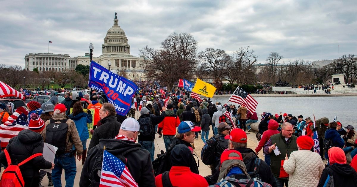 Pro-Trump protesters make their way to the Capitol in Washington on Jan. 6.