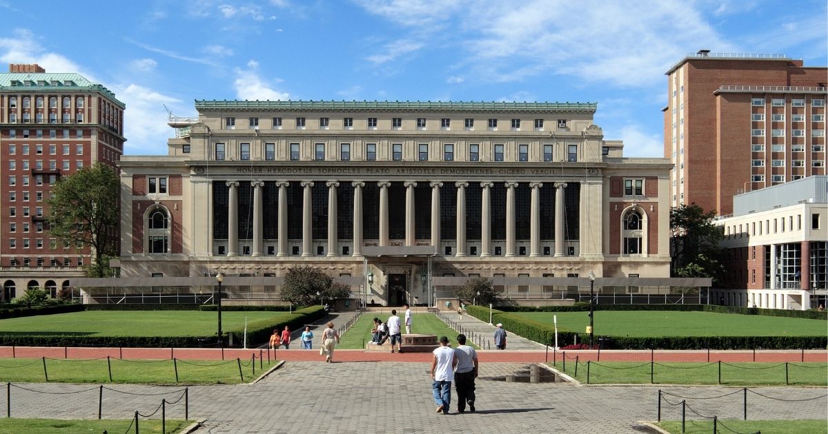 The above stock image shows a photo of the College Walk at Columbia University.