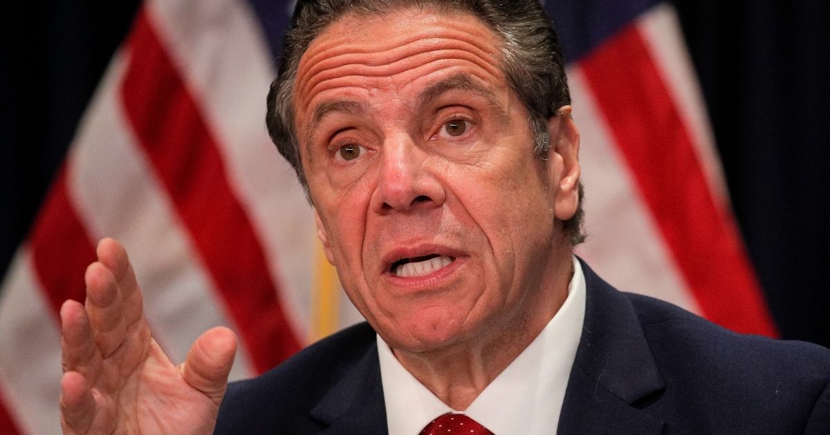 Democratic New York Governor Andrew Cuomo speaks during a news conference at his office on March 24 in New York City.