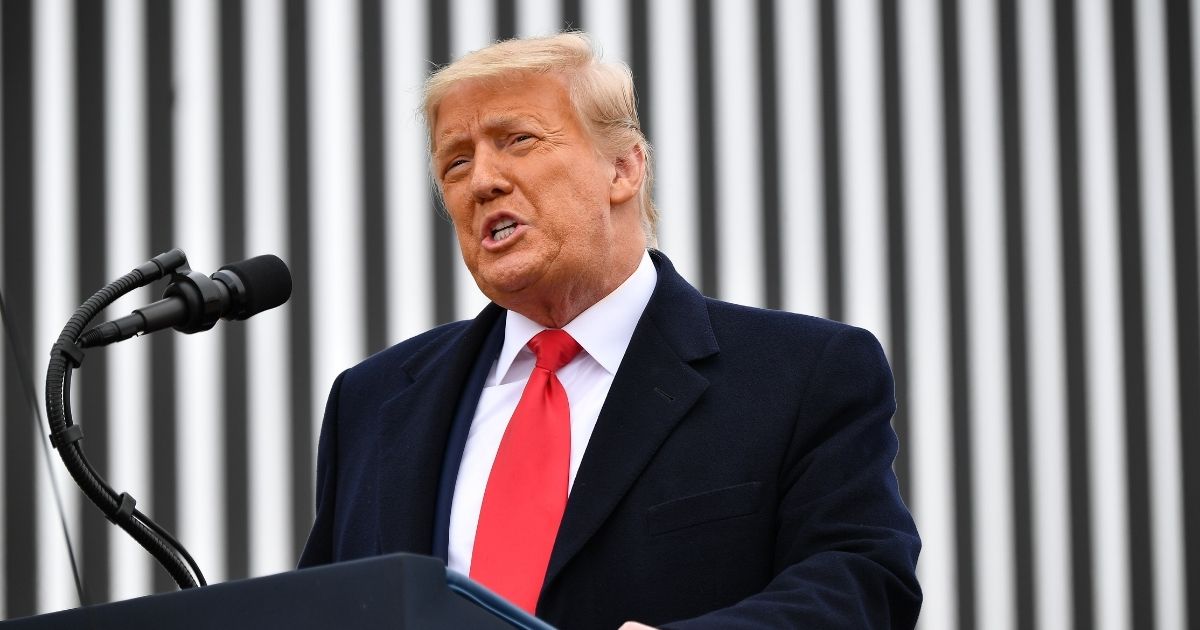 Then-President Donald Trump speaks after touring a section of the border wall in Alamo, Texas on Jan. 12, 2021.