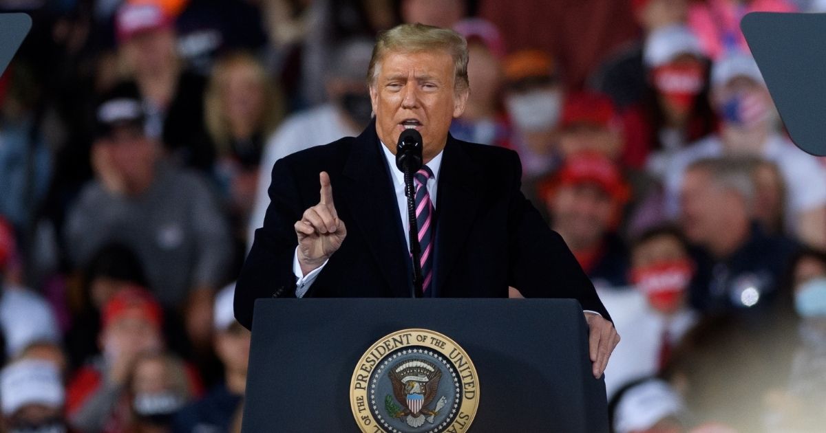 Then-President Donald Trump speaks at a campaign rally at Atlantic Aviation on Sept. 22, 2020, in Moon Township, Pennsylvania.