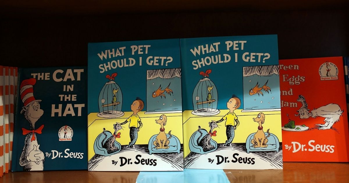 Dr Seuss books displayed on a shelf
