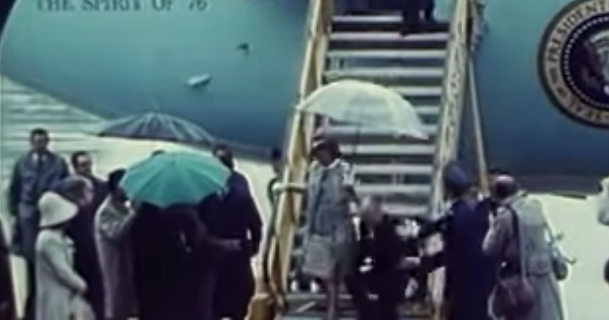 Former President Gerald Ford took a tumble down a set of stairs while exiting Air Force One in 1975 in Austria, as he carried an umbrella for his wife, then-first lady Betty Ford.