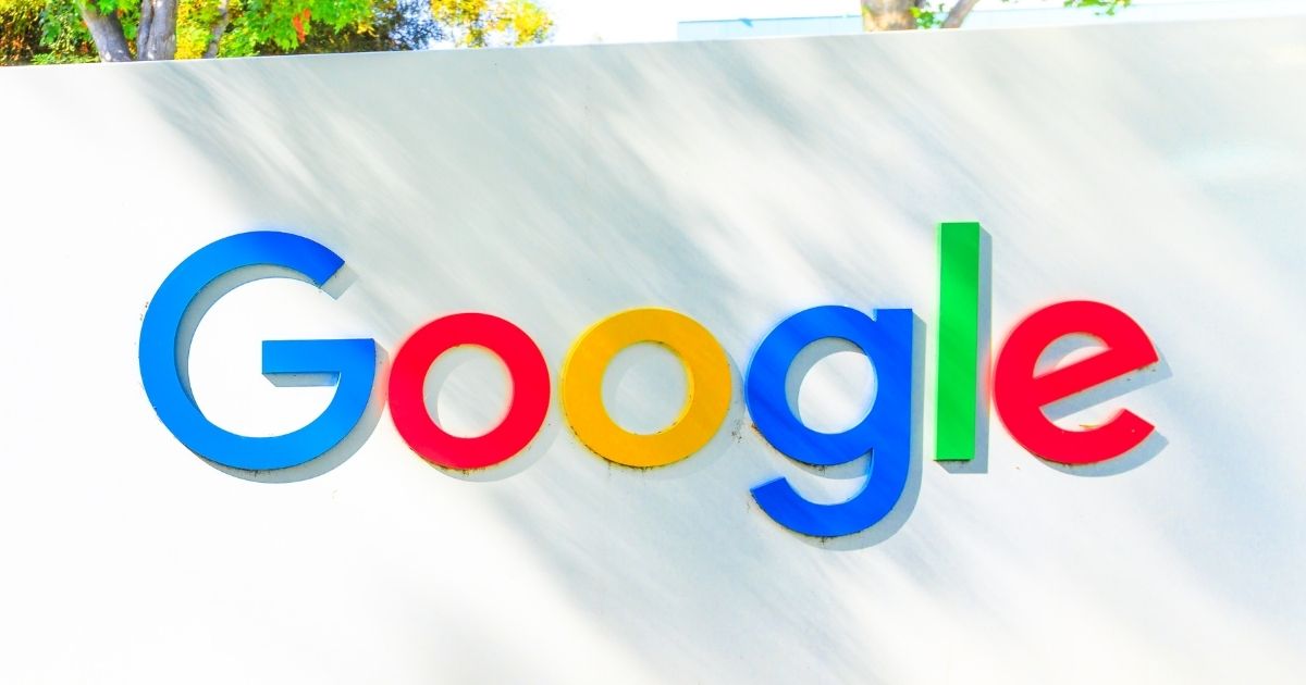The Google logo is pictured on a sign in Mountain View, California.