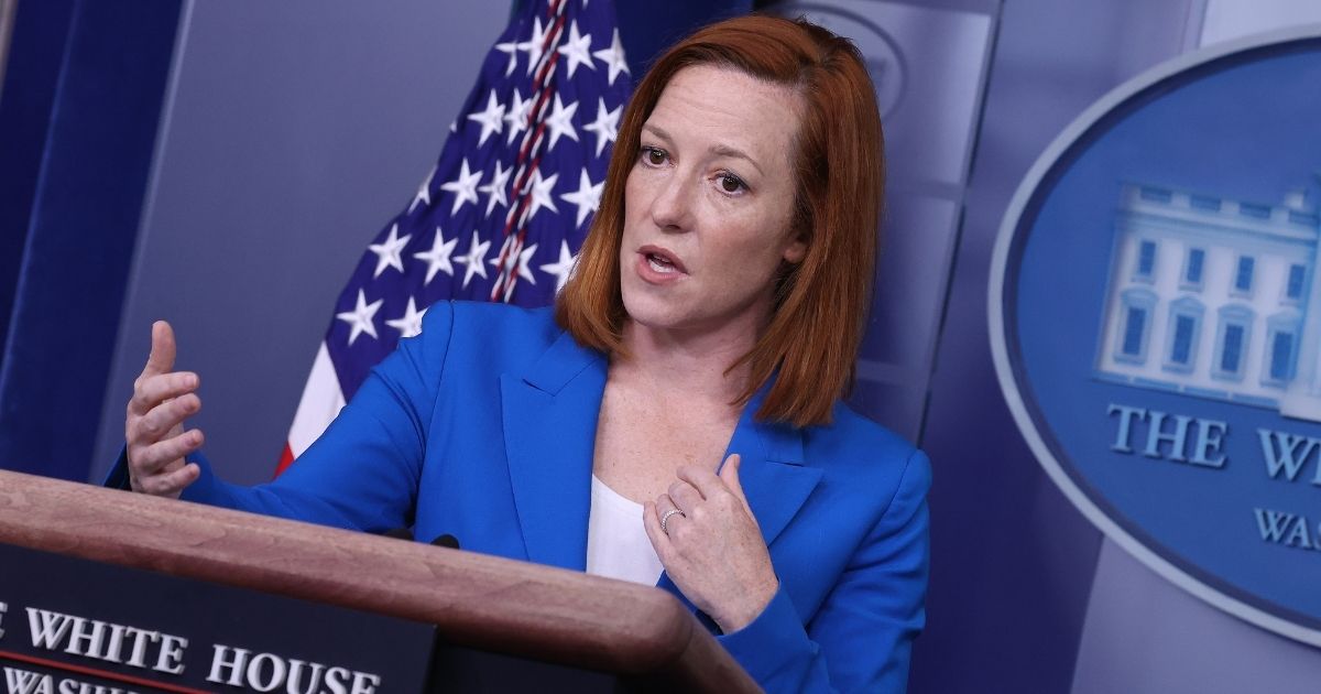 White House press secretary Jen Psaki talks with reporters in the Brady Press Briefing Room at the White House on Wednesday in Washington, D.C.