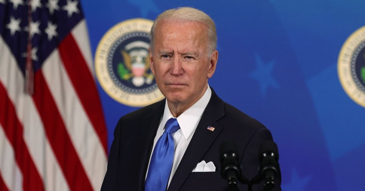 President Joe Biden speaks during an event with the CEOs of Johnson & Johnson and Merck at the South Court Auditorium of the Eisenhower Executive Office Building on Wednesday in Washington, D.C.