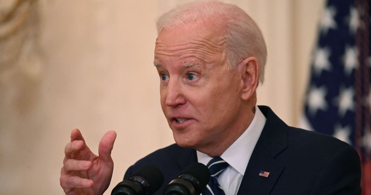 President Joe Biden speaks during his first press conference in the East Room of the White House in Washington on Thursday.