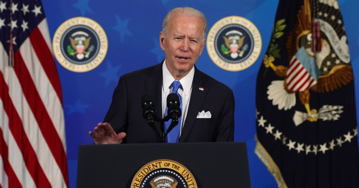 President Joe Biden speaks during an event with the CEOs of Johnson & Johnson and Merck at the South Court Auditorium of the Eisenhower Executive Office Building on Wednesday in Washington, D.C.