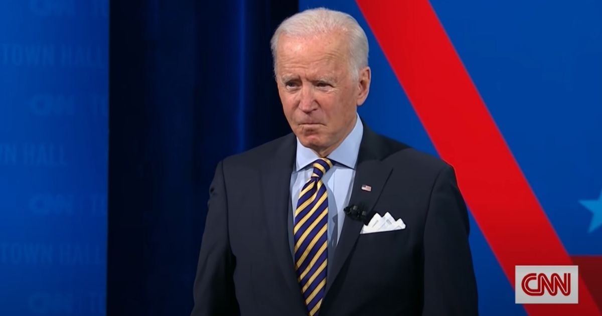 President Joe Biden speaks during a CNN town hall in February.