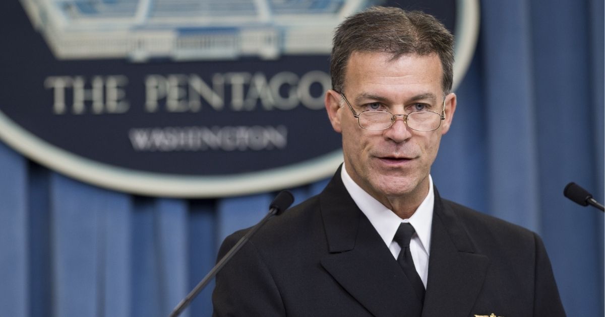 Admiral John Aquilino speaks about the results of an investigation into a January incident where Iranian forces detained 10 U.S. Navy personnel, during a news briefing at the Pentagon in Washington, D.C., on June 30, 2016.