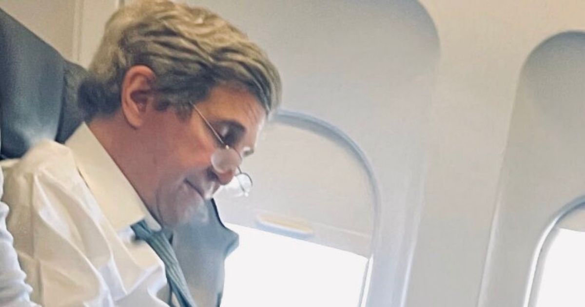 John Kerry, President Joe Biden’s special presidential envoy for climate change, is pictured maskless on an American Airlines flight.